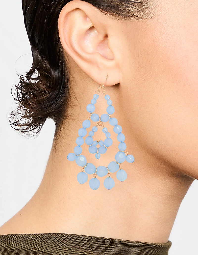 Rose Gold Blue Beaded Drop Earrings