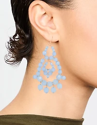 Rose Gold Blue Beaded Drop Earrings