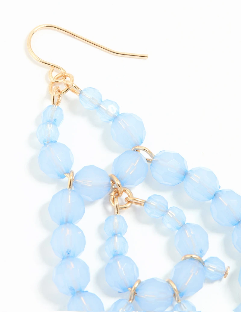 Rose Gold Blue Beaded Drop Earrings