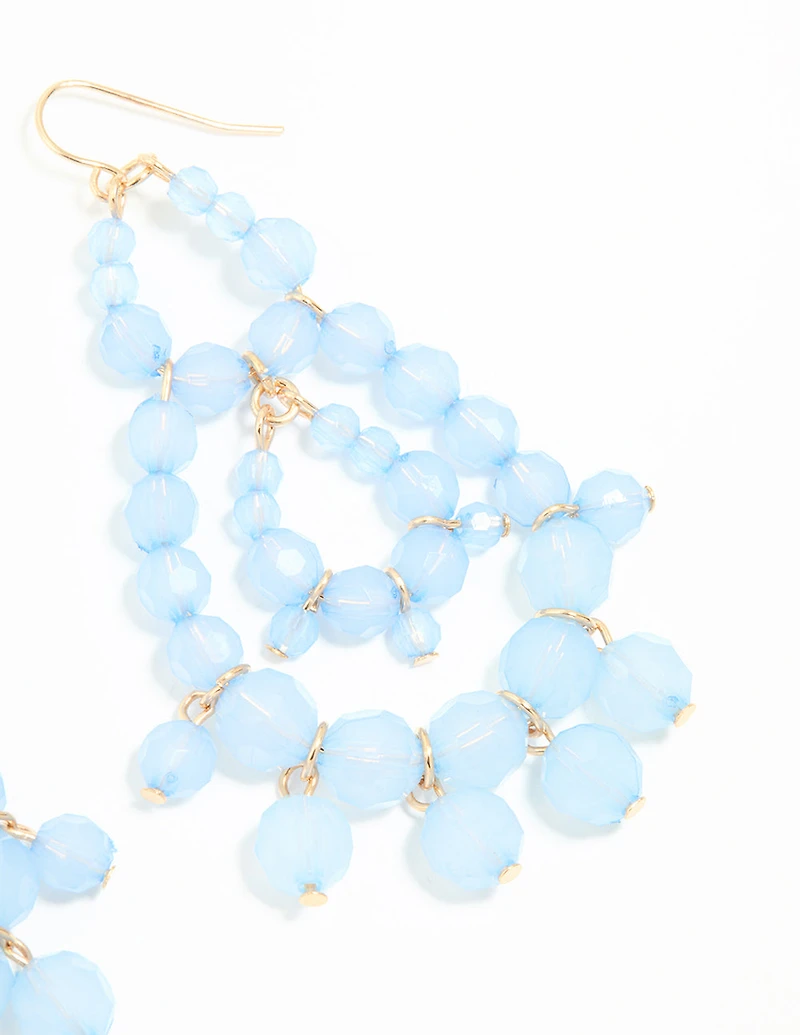 Rose Gold Blue Beaded Drop Earrings