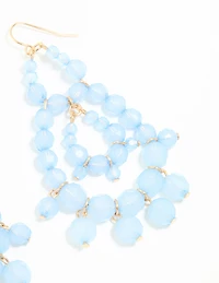 Rose Gold Blue Beaded Drop Earrings
