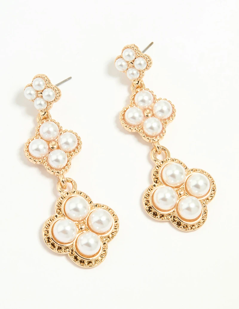 Rose Gold Pearl Flower Drop Earrings