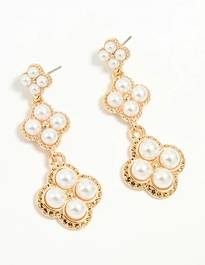 Rose Gold Pearl Flower Drop Earrings