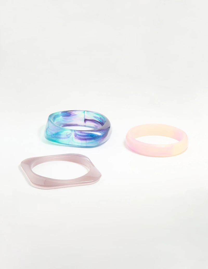 Purple Blue & Pink Acrylic Mermaid Bangles 3-Pack