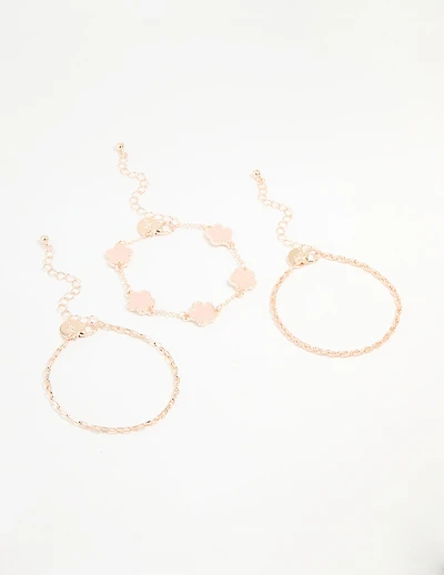 Rose Gold Flower & Chain Bracelets 3-Pack