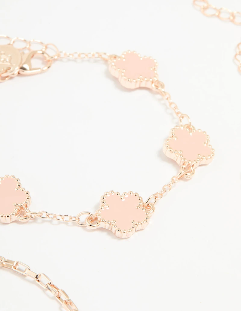 Rose Gold Flower & Chain Bracelets 3-Pack