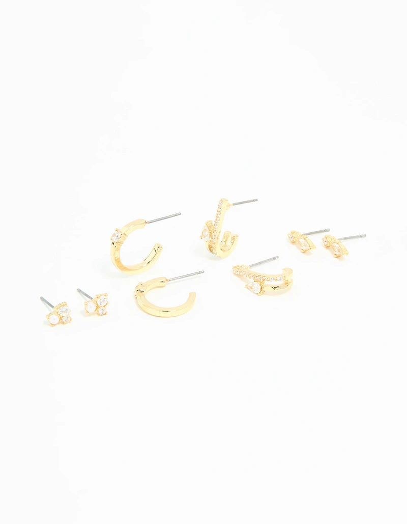 Gold Plated Cubic Zirconia Teardrop Hoop & Stud Earrings 4-Pack
