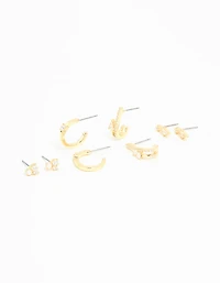 Gold Plated Cubic Zirconia Teardrop Hoop & Stud Earrings 4-Pack