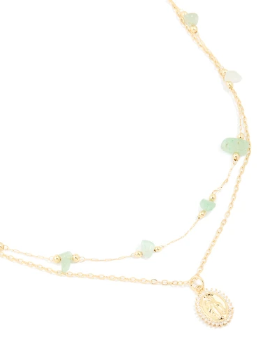 Gold Plated Cubic Zirconia Semi Precious Layered Necklace