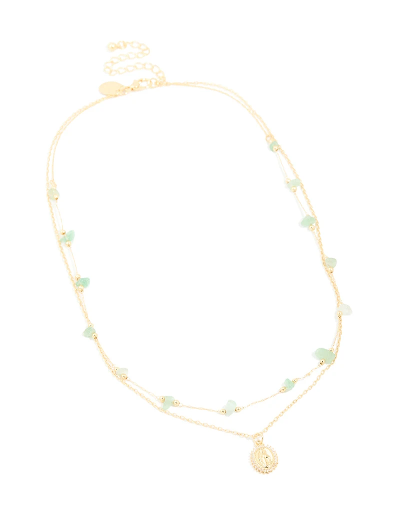 Gold Plated Cubic Zirconia Semi Precious Layered Necklace