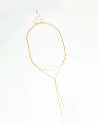 Gold Plated Chain Layered Y- Necklace