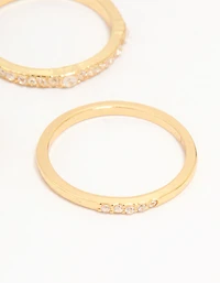 Gold Plated Cubic Zirconia Plain & Heart Stacking Rings 5-Pack