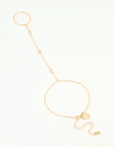 Gold Plated Cubic Zirconia Hand Chain Bracelet