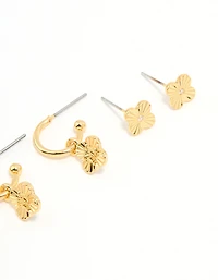 Gold Plated Cubic Zirconia Letter M Dainty Flower Earrings Pack