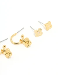 Gold Plated Cubic Zirconia Letter S & Flower Earrings 4-Pack
