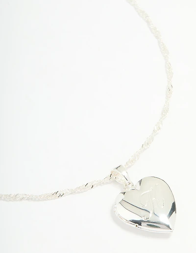 Silver Plated Letter K Heart Locket Necklace