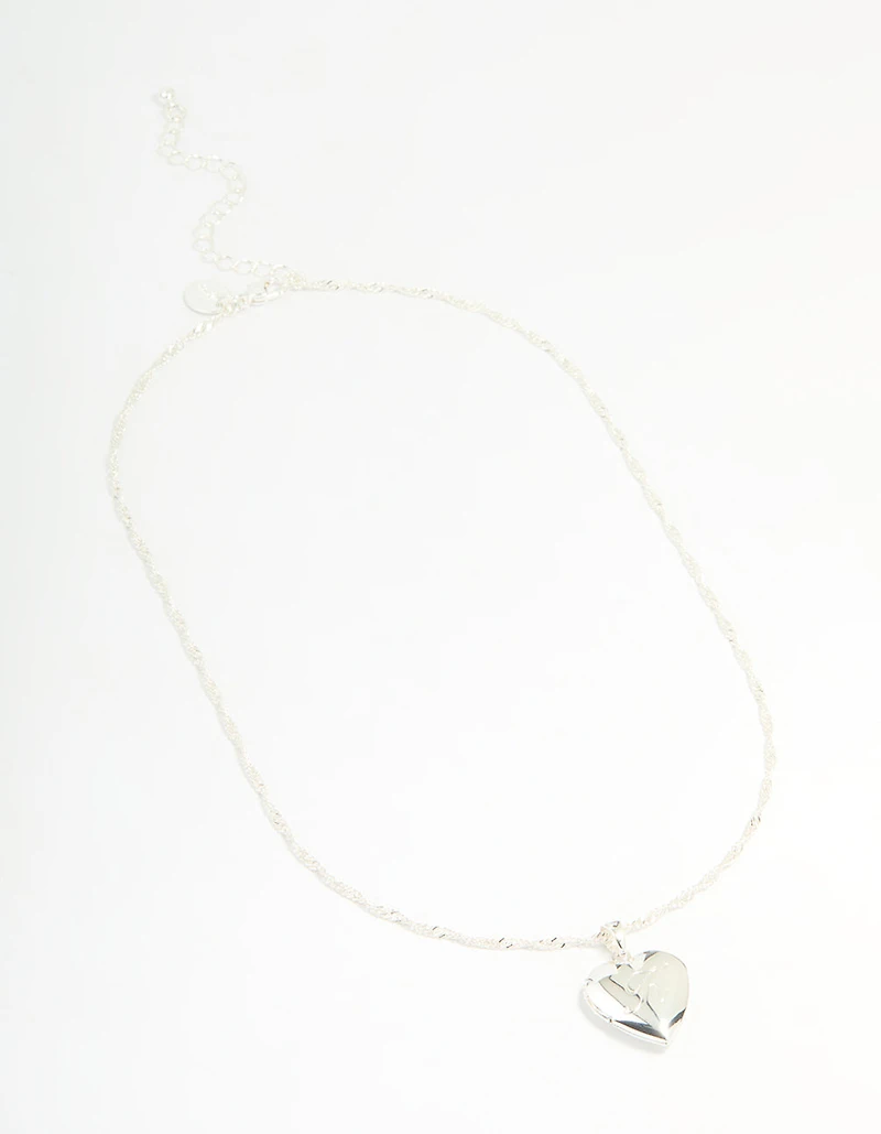 Silver Plated Letter K Heart Locket Necklace