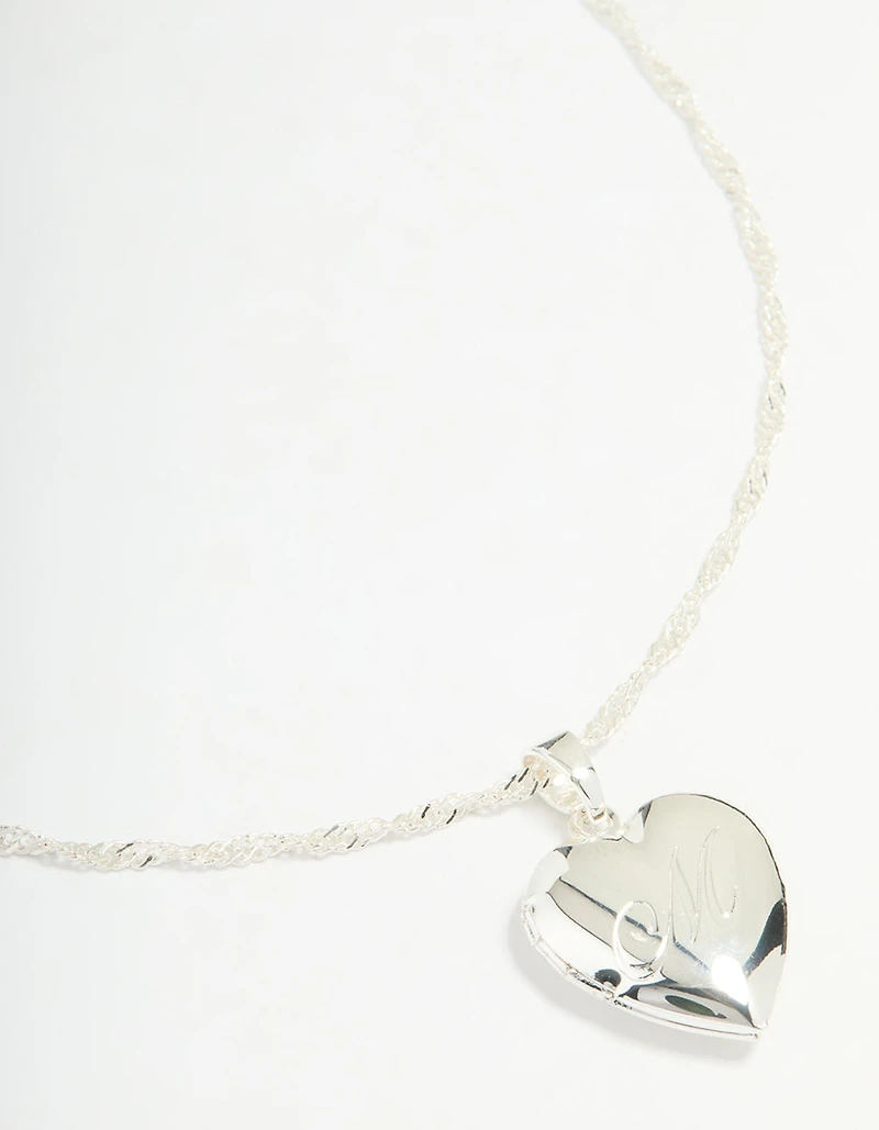 Silver Plated Letter M Heart Locket Necklace