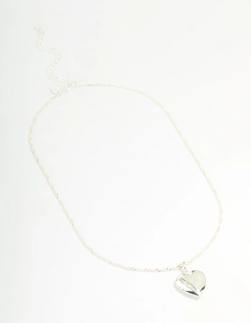 Silver Plated Letter M Heart Locket Necklace