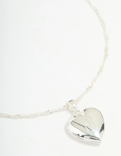 Silver Plated Letter S Heart Locket Necklace