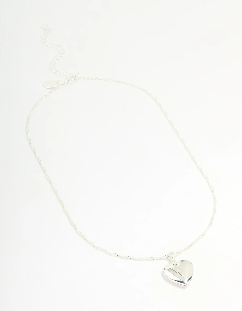 Silver Plated Letter S Heart Locket Necklace