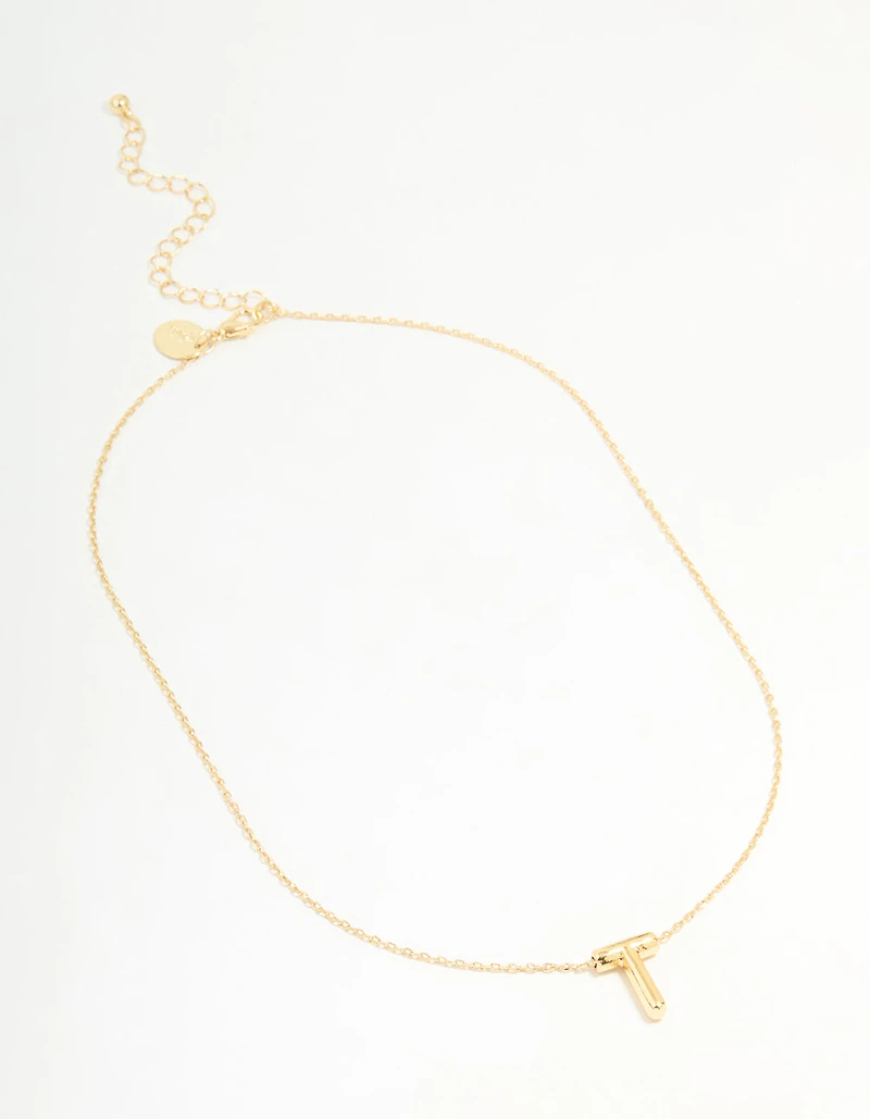Gold Plated Bubble Letter T Necklace
