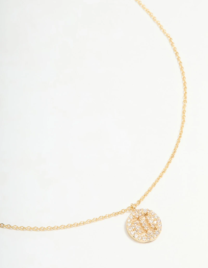 Gold Plated Cubic Zirconia Gemini Circle Necklace