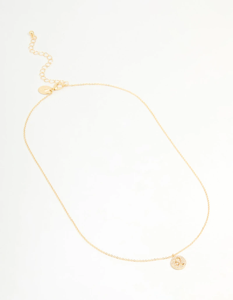 Gold Plated Cubic Zirconia Leo Circle Necklace
