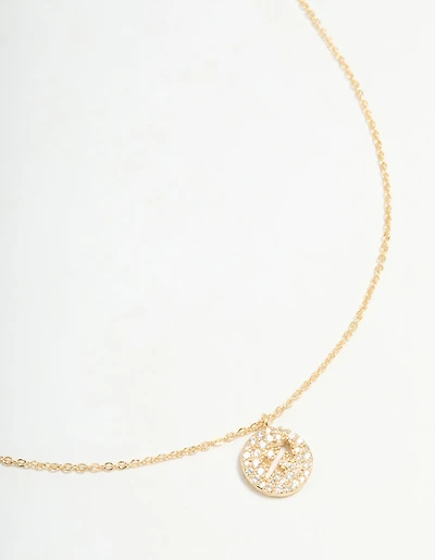 Gold Plated Cubic Zirconia Sagittarius Circle Necklace