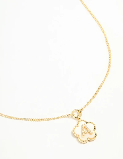 Gold Plated Genuine Shell Letter A Flower Petal Necklace
