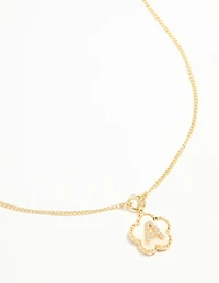 Gold Plated Genuine Shell Letter A Flower Petal Necklace