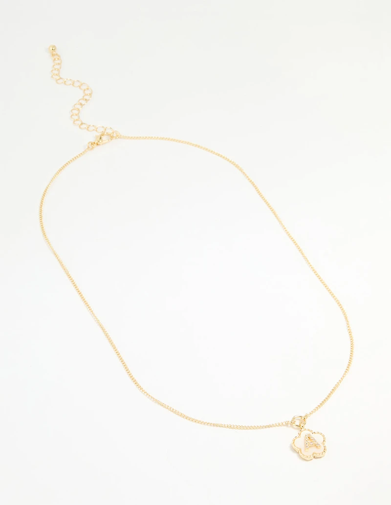 Gold Plated Genuine Shell Letter A Flower Petal Necklace