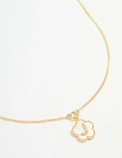 Gold Plated Genuine Shell Letter J Flower Petal Necklace