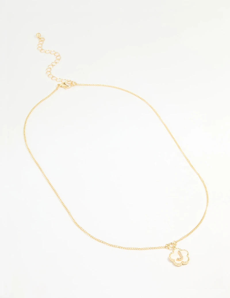 Gold Plated Genuine Shell Letter J Flower Petal Necklace