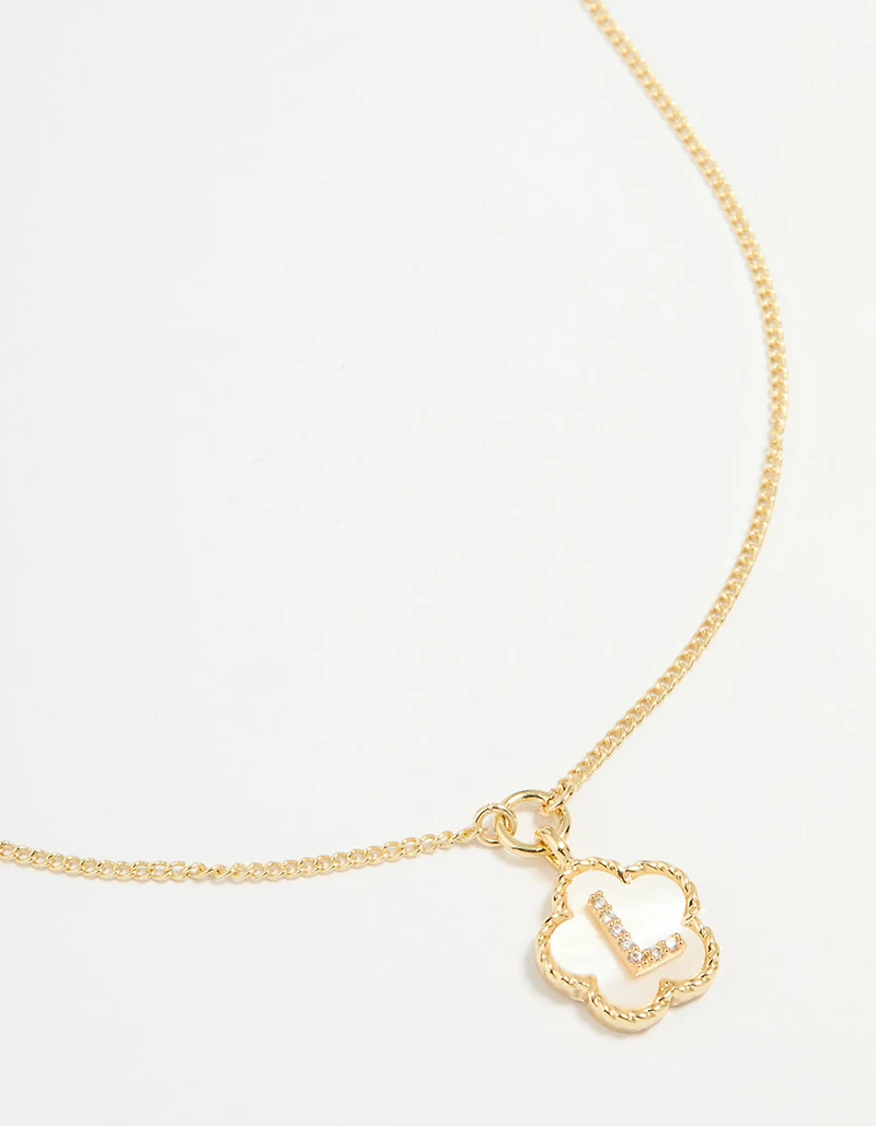 Gold Plated Genuine Shell Letter L Flower Petal Necklace
