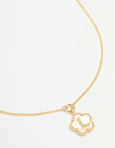 Gold Plated Genuine Shell Letter L Flower Petal Necklace