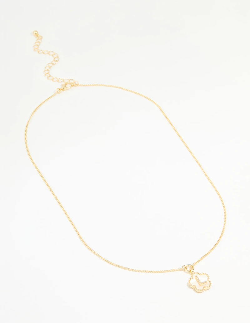 Gold Plated Genuine Shell Letter L Flower Petal Necklace
