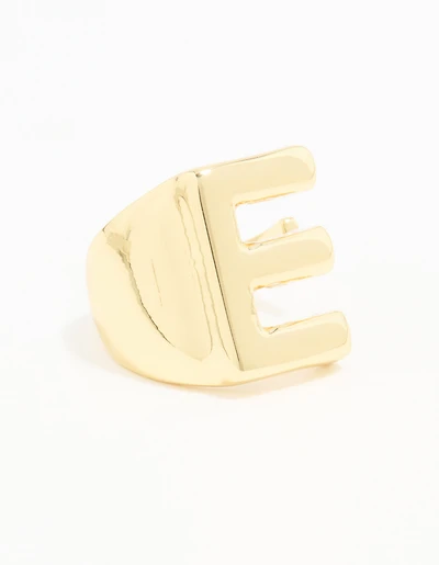 Gold Plated Bubble Letter E Ring