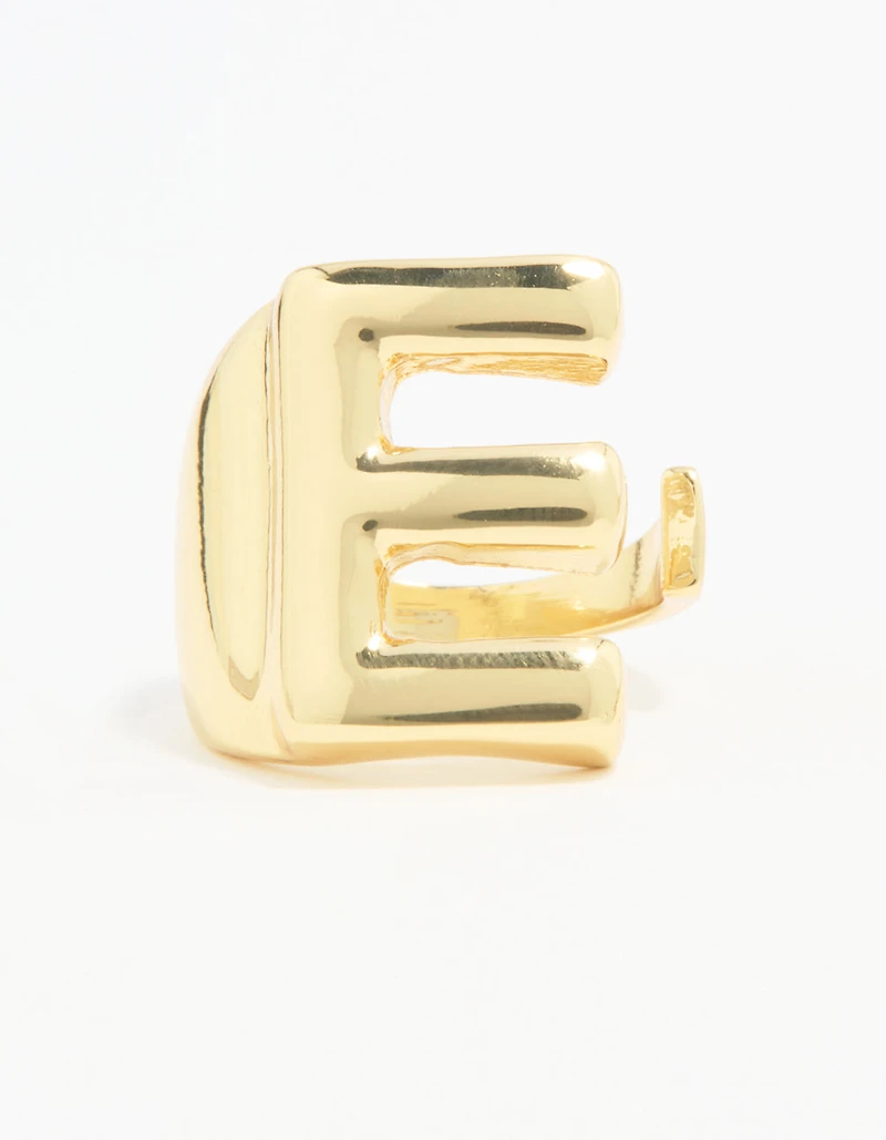 Gold Plated Bubble Letter E Ring