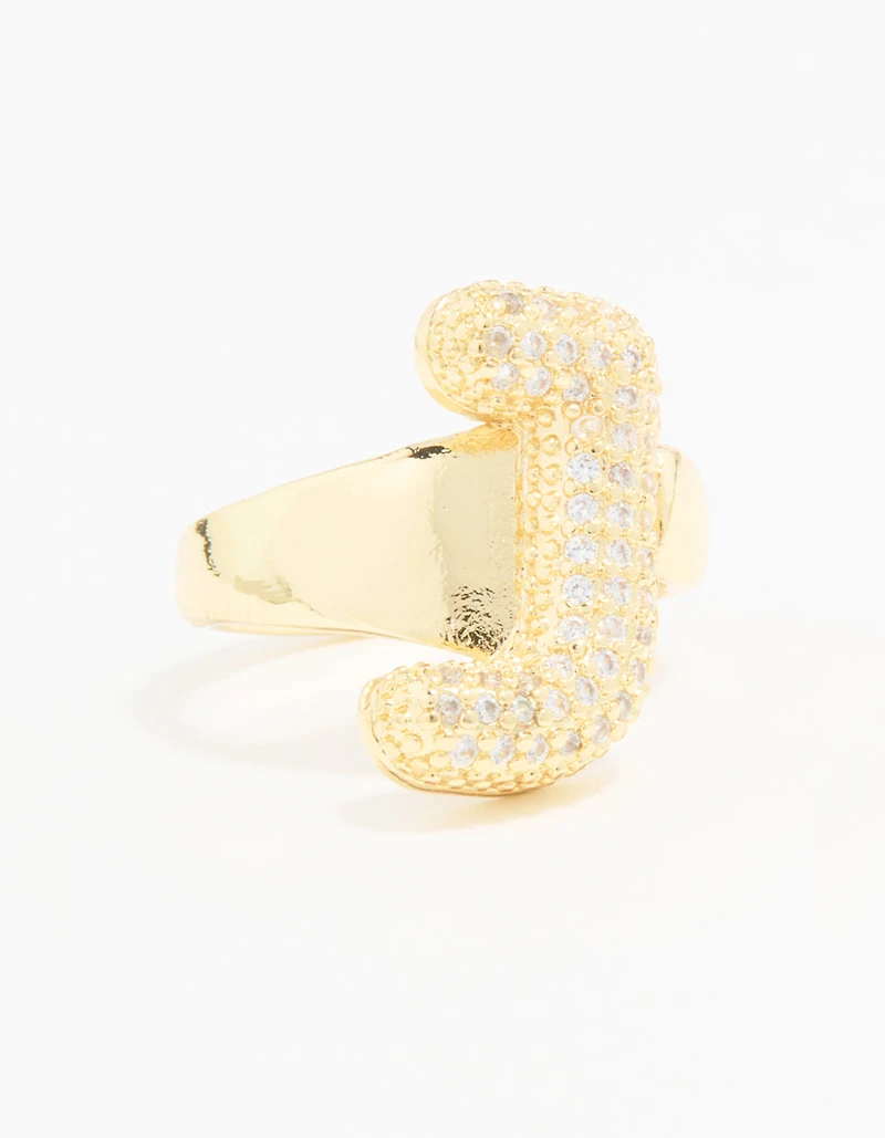 Gold Plated Cubic Zirconia Bubble J Pave Ring