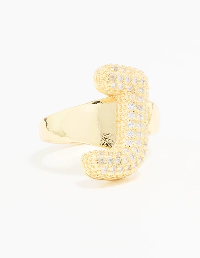 Gold Plated Cubic Zirconia Bubble J Pave Ring