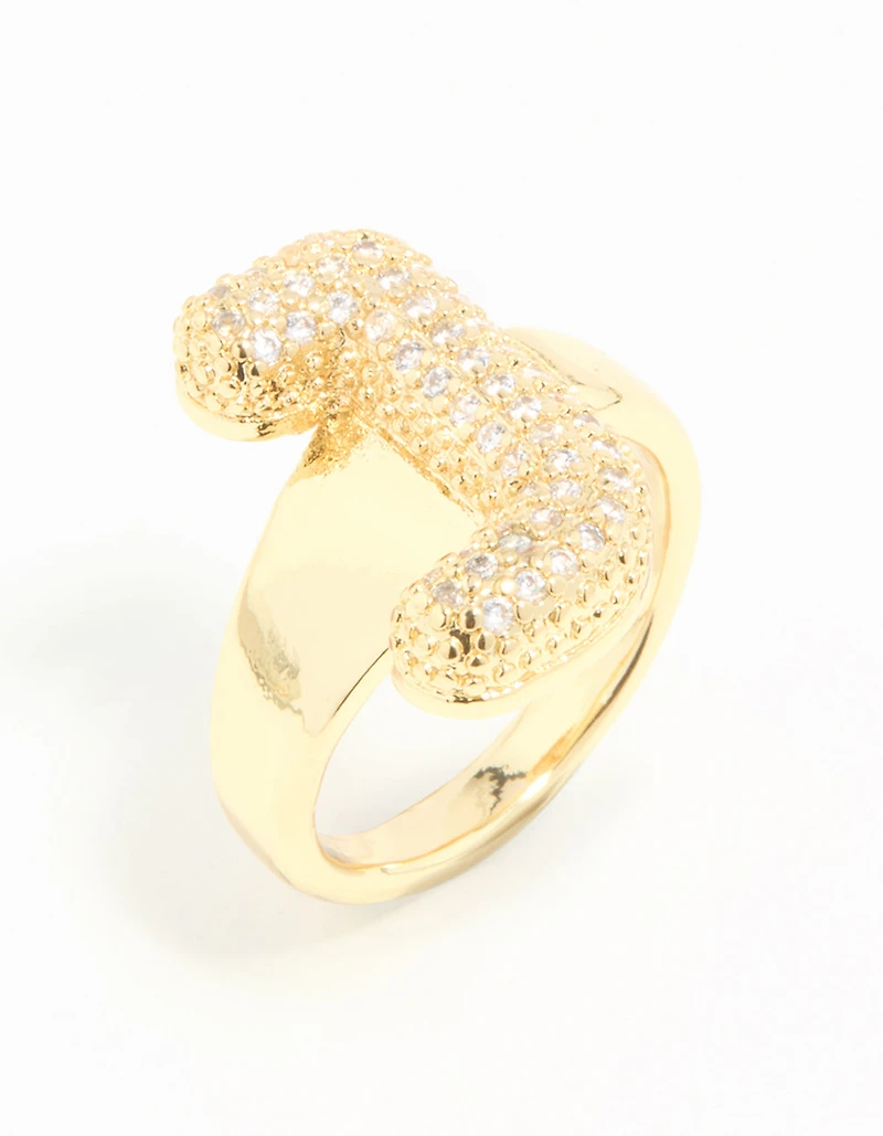 Gold Plated Cubic Zirconia Bubble J Pave Ring