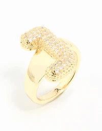 Gold Plated Cubic Zirconia Bubble J Pave Ring