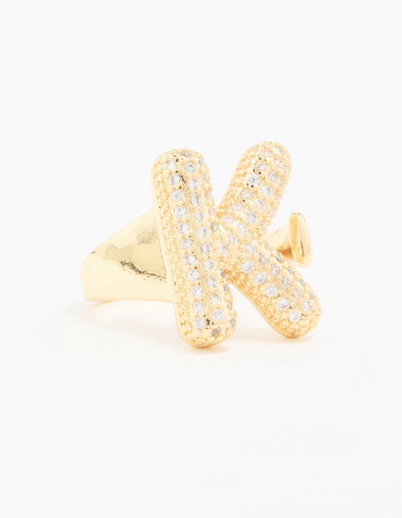 Gold Plated Cubic Zirconia Bubble K Pave Ring
