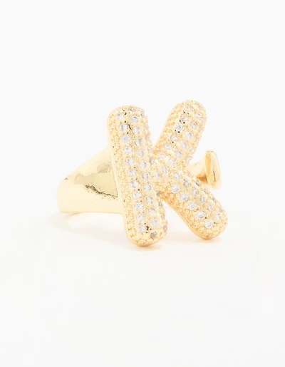 Gold Plated Cubic Zirconia Bubble K Pave Ring