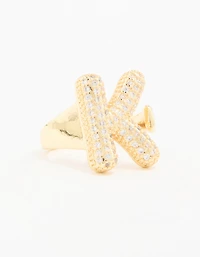 Gold Plated Cubic Zirconia Bubble K Pave Ring