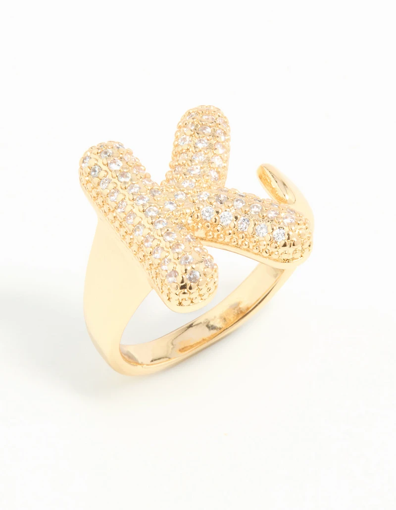 Gold Plated Cubic Zirconia Bubble K Pave Ring