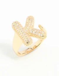 Gold Plated Cubic Zirconia Bubble K Pave Ring