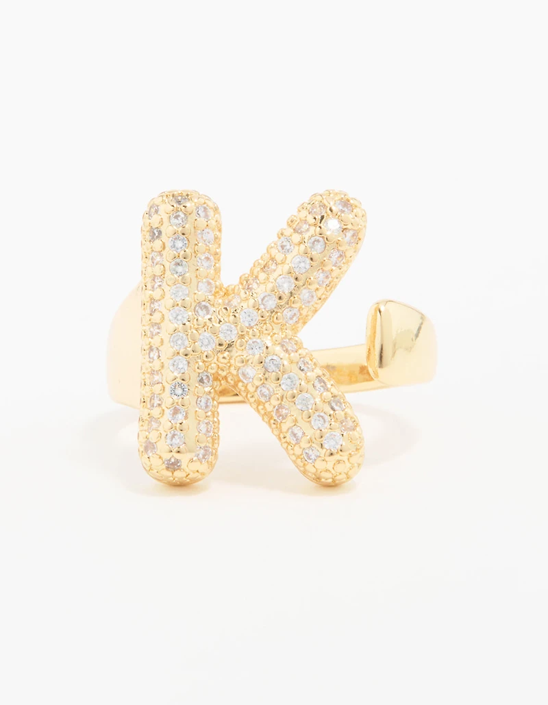 Gold Plated Cubic Zirconia Bubble K Pave Ring