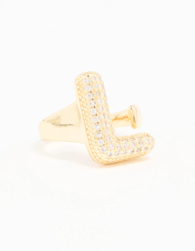 Gold Plated Cubic Zirconia Bubble L Pave Ring